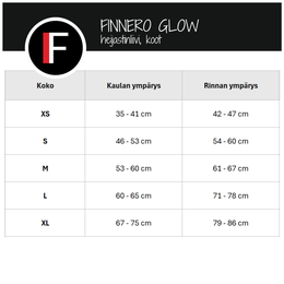 FINNERO GLOW heijastinliivi koot